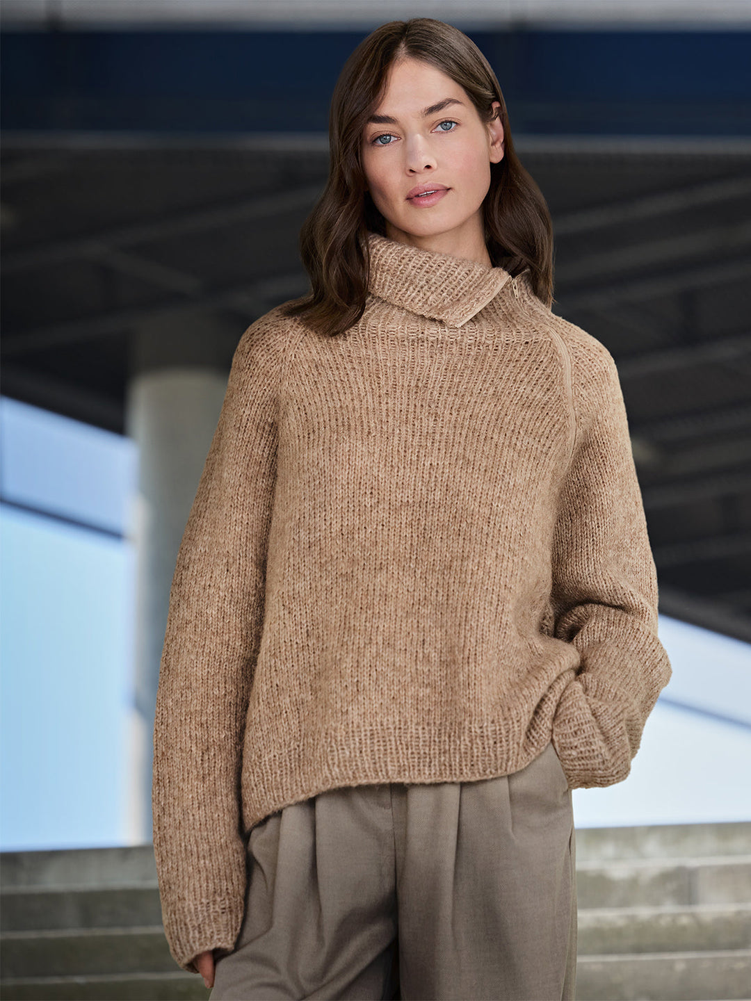 Strickpaket Alpaca Air II Top-down-Rollkragenpullover mit Reißverschluss