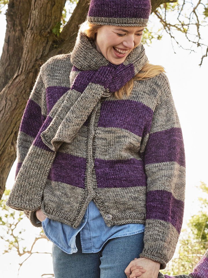 Strickpaket Vintage Chunky Top-Down Streifenjacke