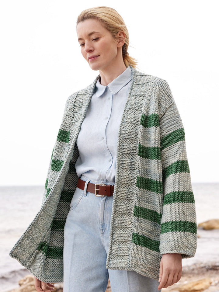 Strickpaket Vintage Superchunky Top-down Streifenjacke