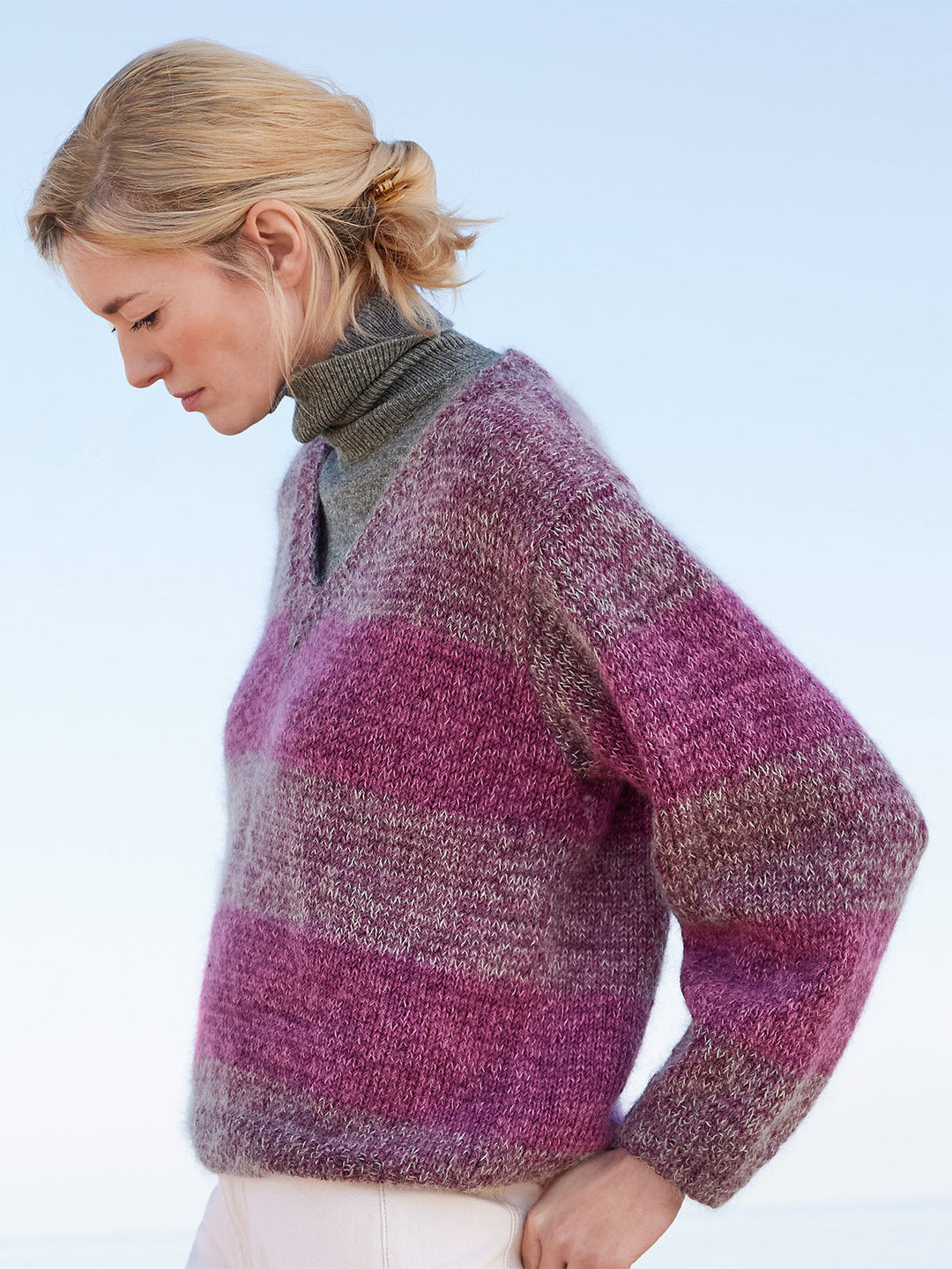 Strickpaket Cool Wool Vintage Silkhair Streifenpullover mit V-Ausschnitt