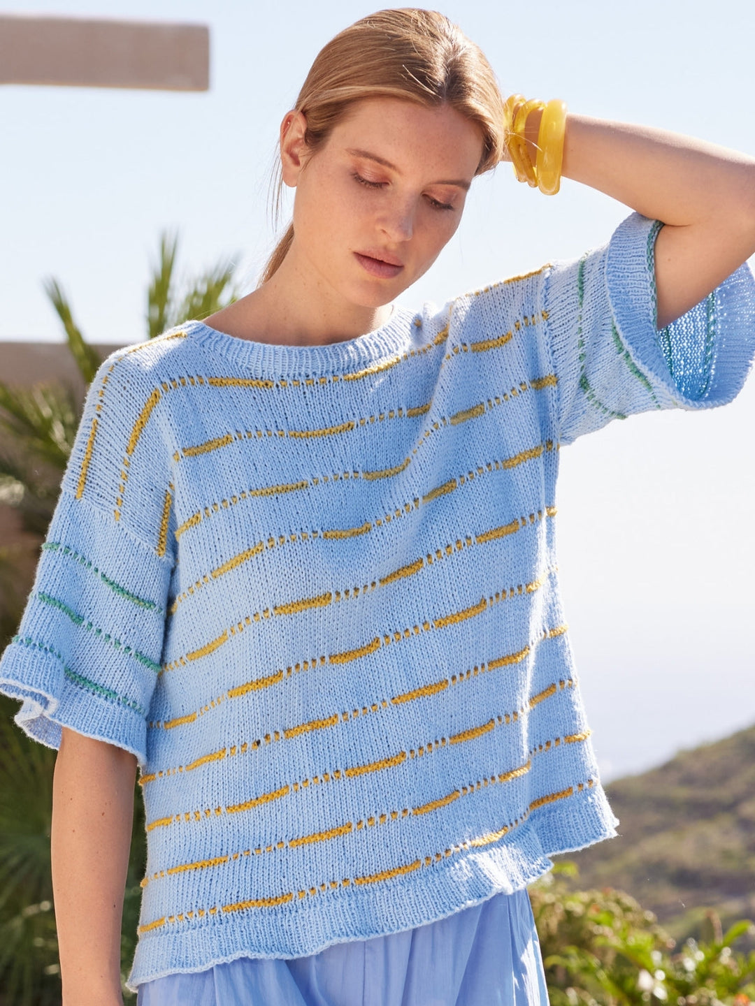 Strickpaket Cotonella Shirt mit Streifen Top Down