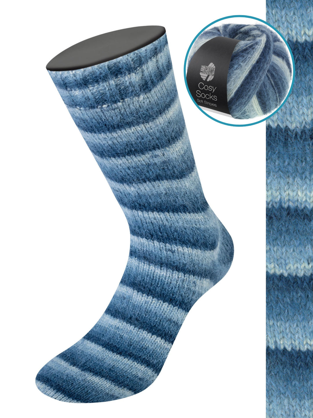 Cosy Socks Soft Stripes 106 Schwarz-/Grau-/Rauch-/Weißblau