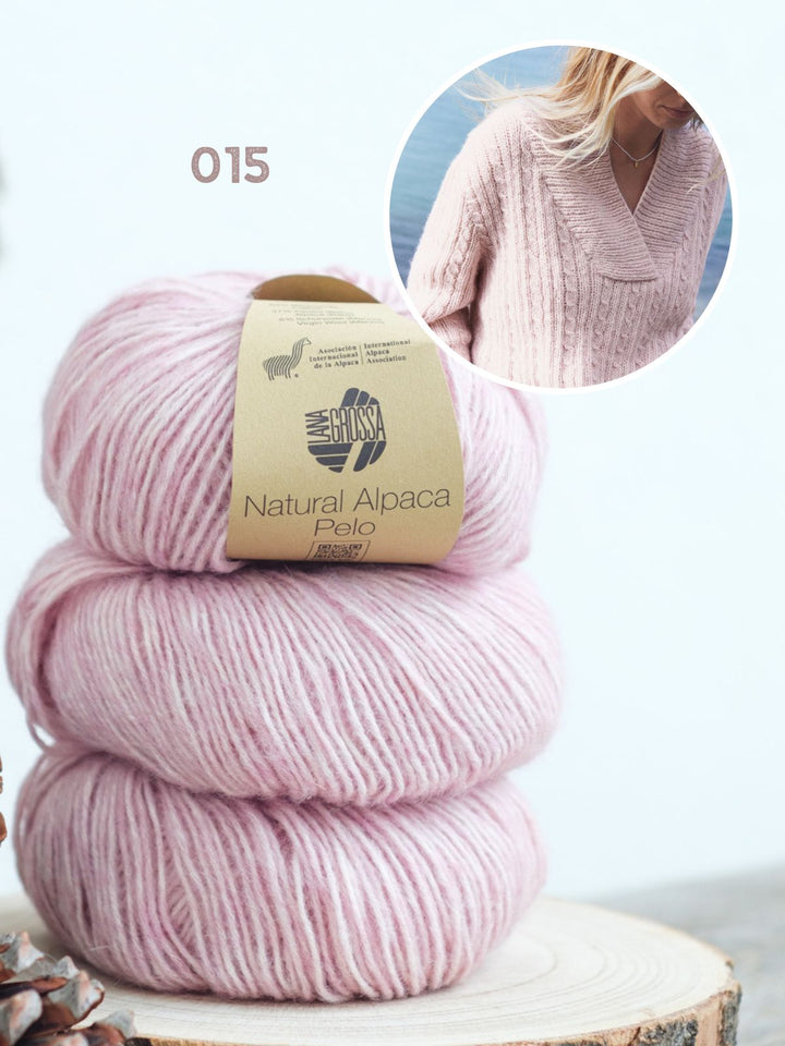 Strickpaket Natural Alpaca Pelo Top-Down Pullover