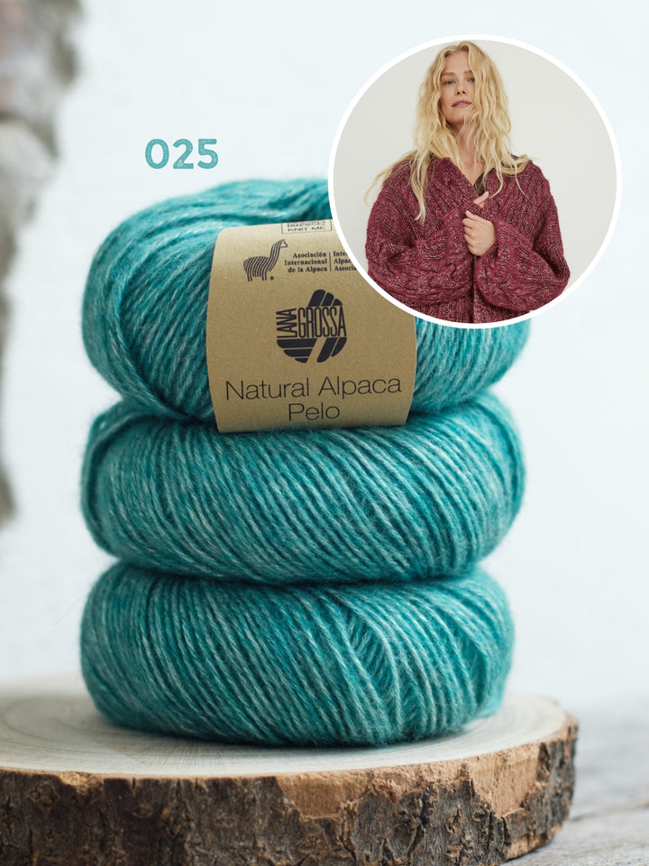 Strickpaket Natural Alpaca Pelo Zopfmusterjacke – Top-down