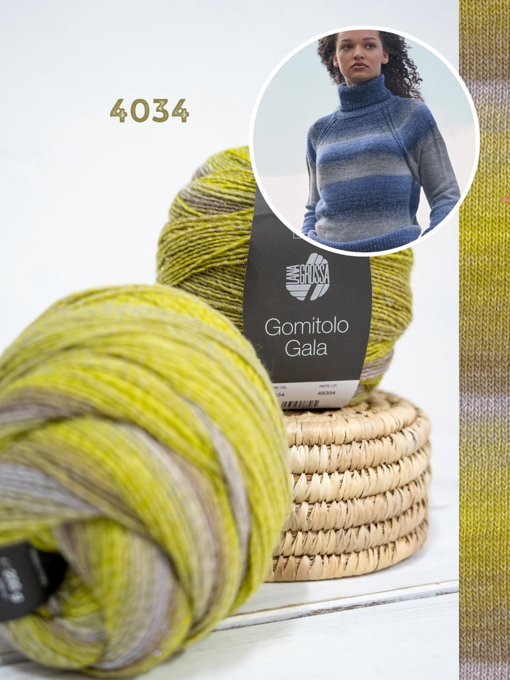 Strickpaket Gomitolo Gala Top-down Raglanpullover mit Rollkragen