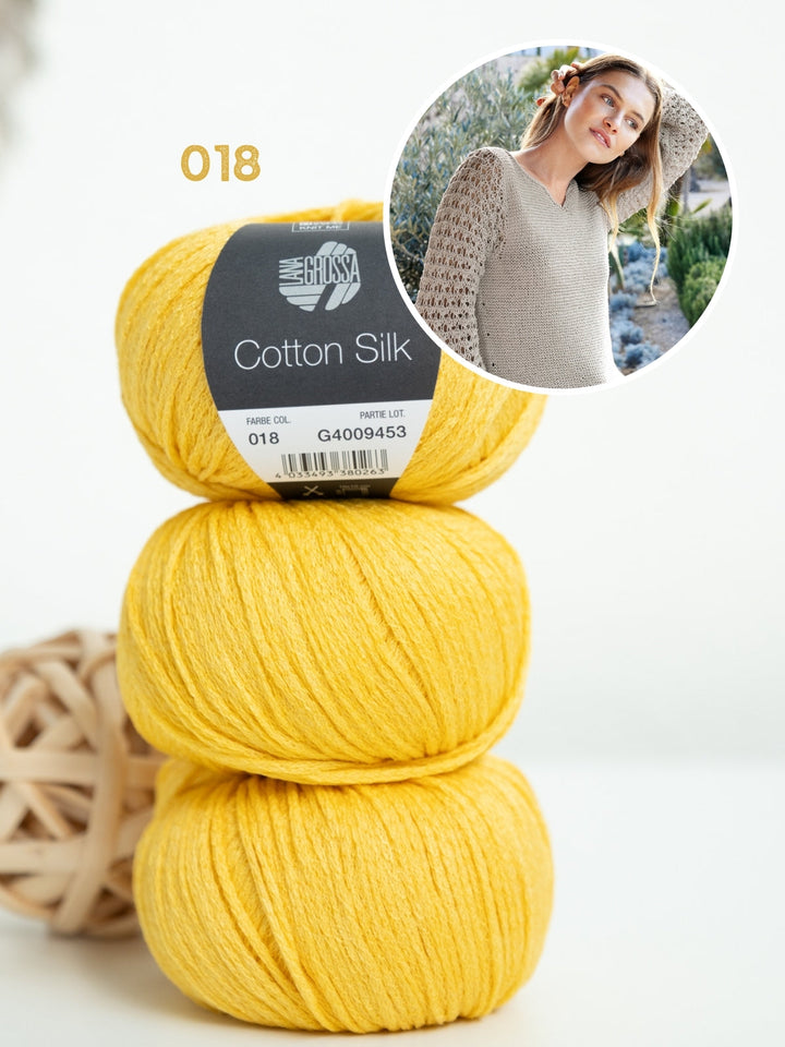 Strickpaket Cotton Silk Pullover mit Ajourärmeln