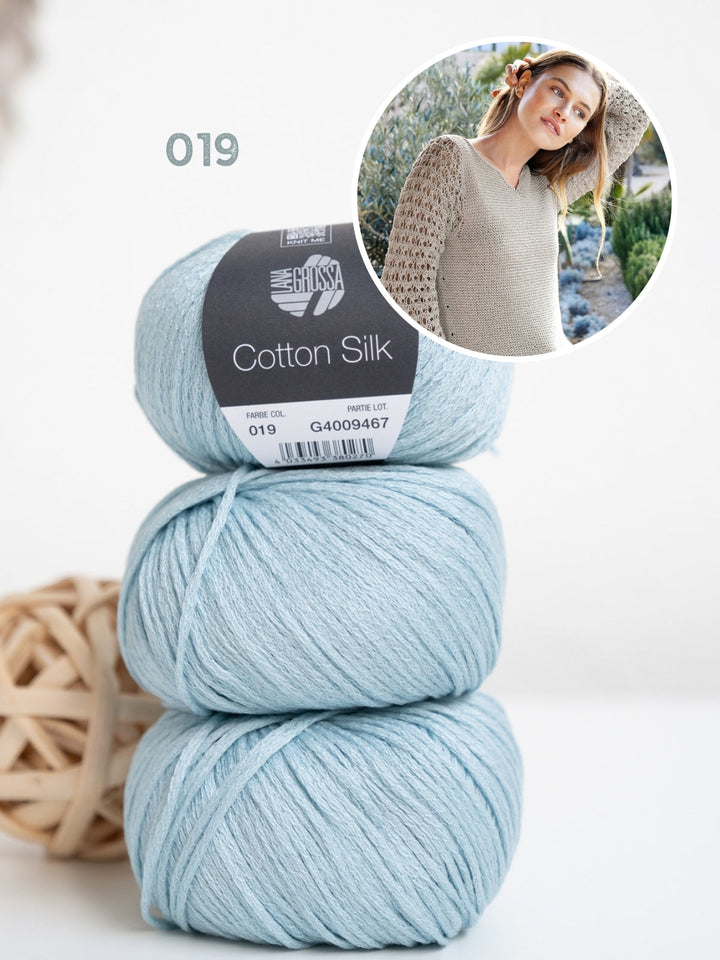 Strickpaket Cotton Silk Pullover mit Ajourärmeln