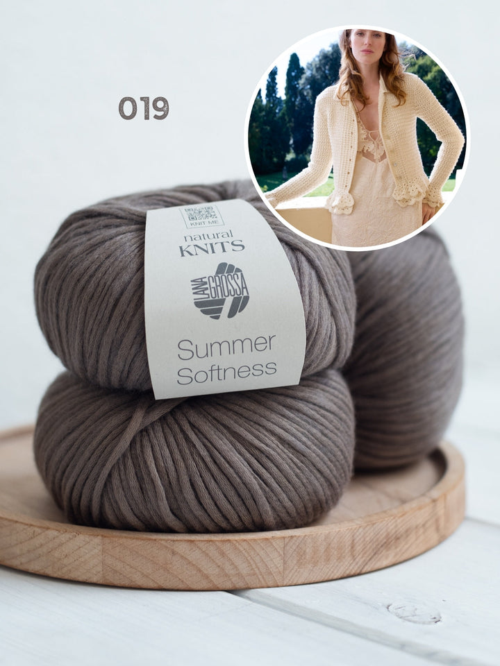 Strickpaket Summer Softness Jacke mit Häkelrüschen