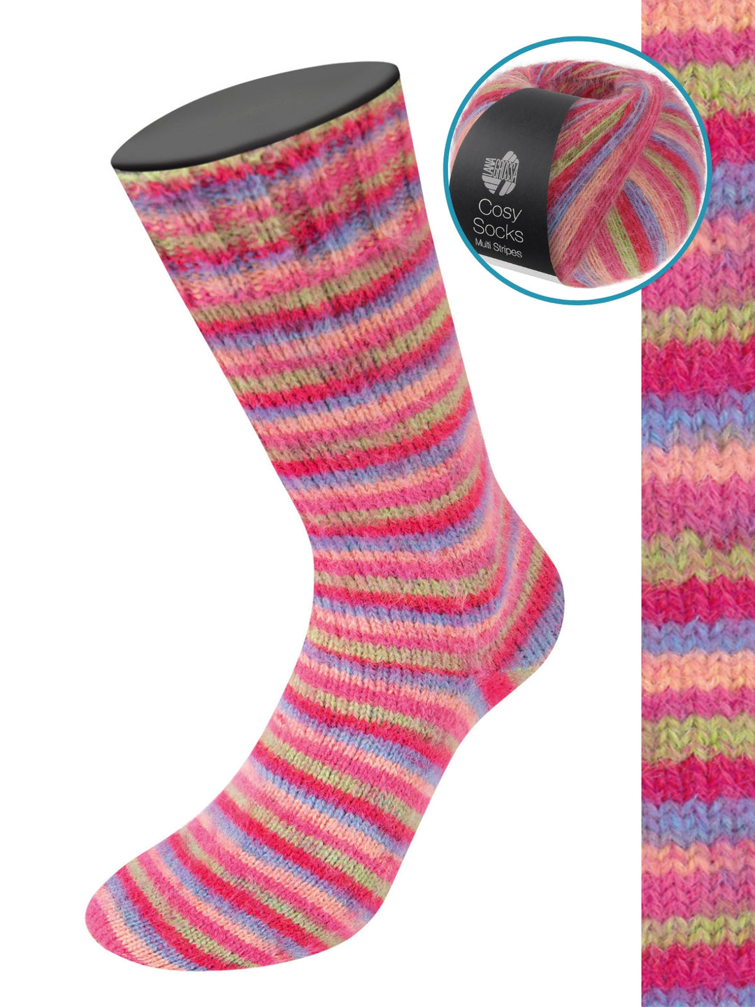 Cosy Socks Multi Stripes 152 Tulpenrot/Veilchenblau/Lachsrosa/Pink/Hellgrün