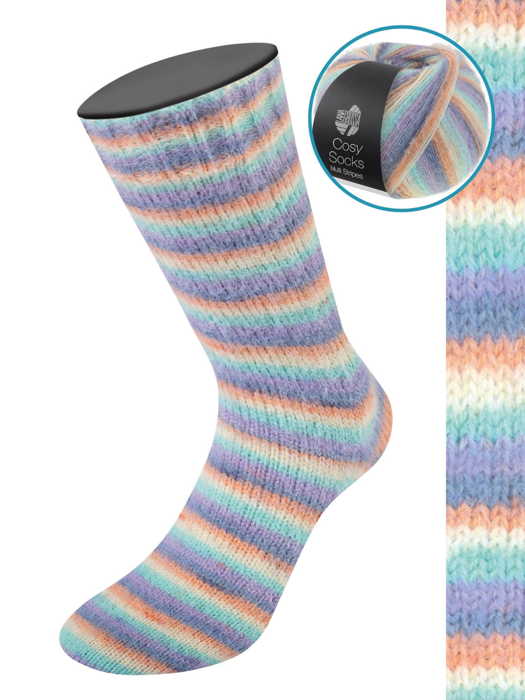 Cosy Socks Multi Stripes 153 Lavendel/Graublau/Lachs/Creme/Türkis