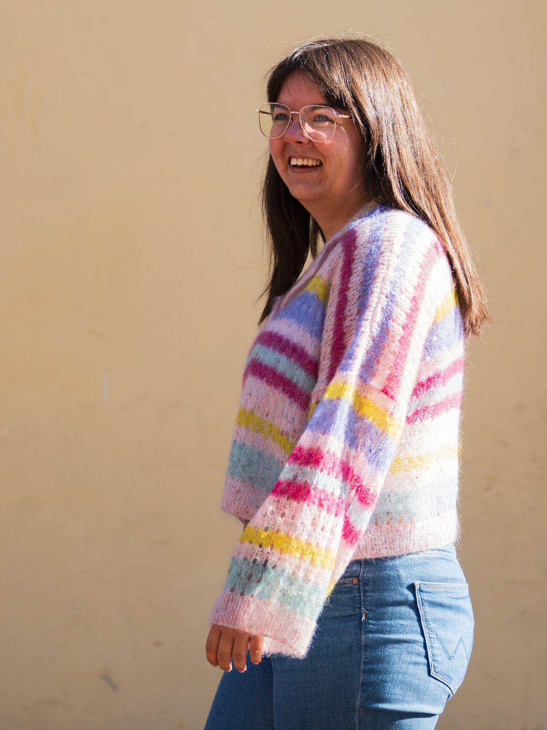Strickpaket Natural Superkid Tweed Streifenpullover mit Kragen