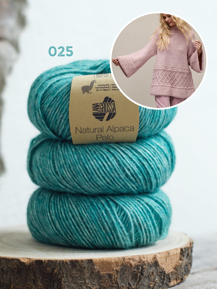 Strickpaket Natural Alpaca Pelo langer Pullover – Top-down