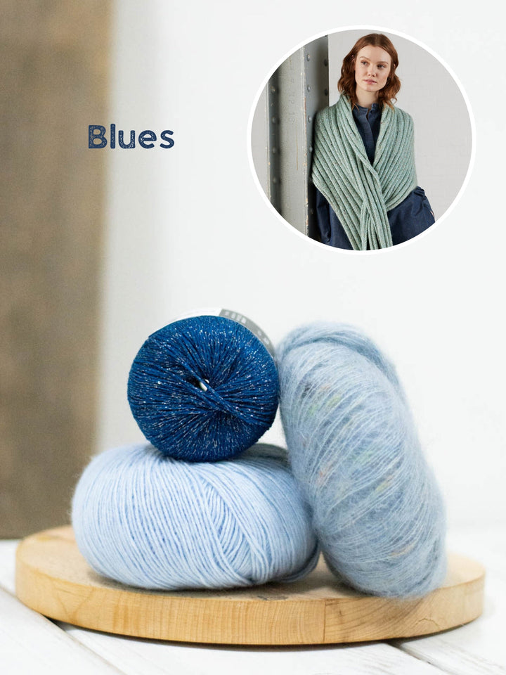 Strickpaket Ecopuno, Brillino &amp; Natural Superkid Tweed Rippenstola mit Schlitz