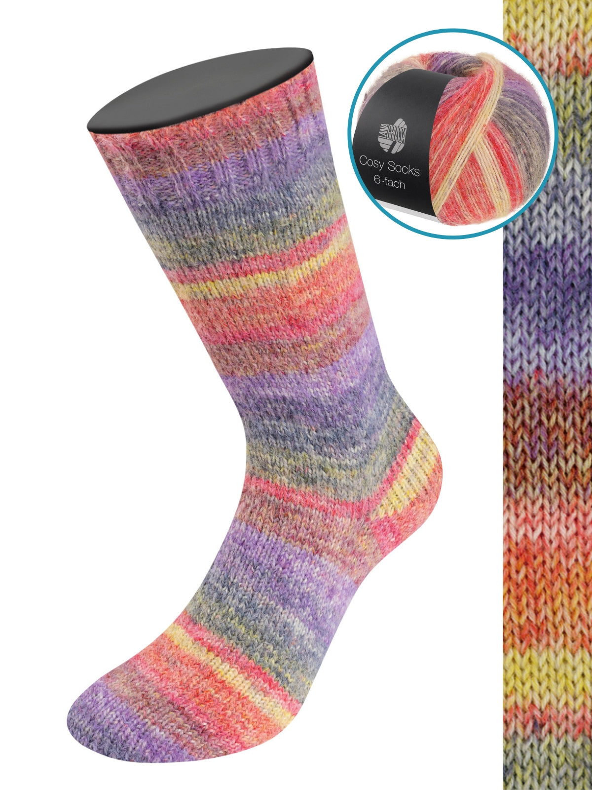 Cosy Socks 6-fach Dream 2151 Hellrot/Senfgelb/Rotbraun/Lila/Blauviolett/Hell-/Dunkelgrau/Pistazie/Terracotta