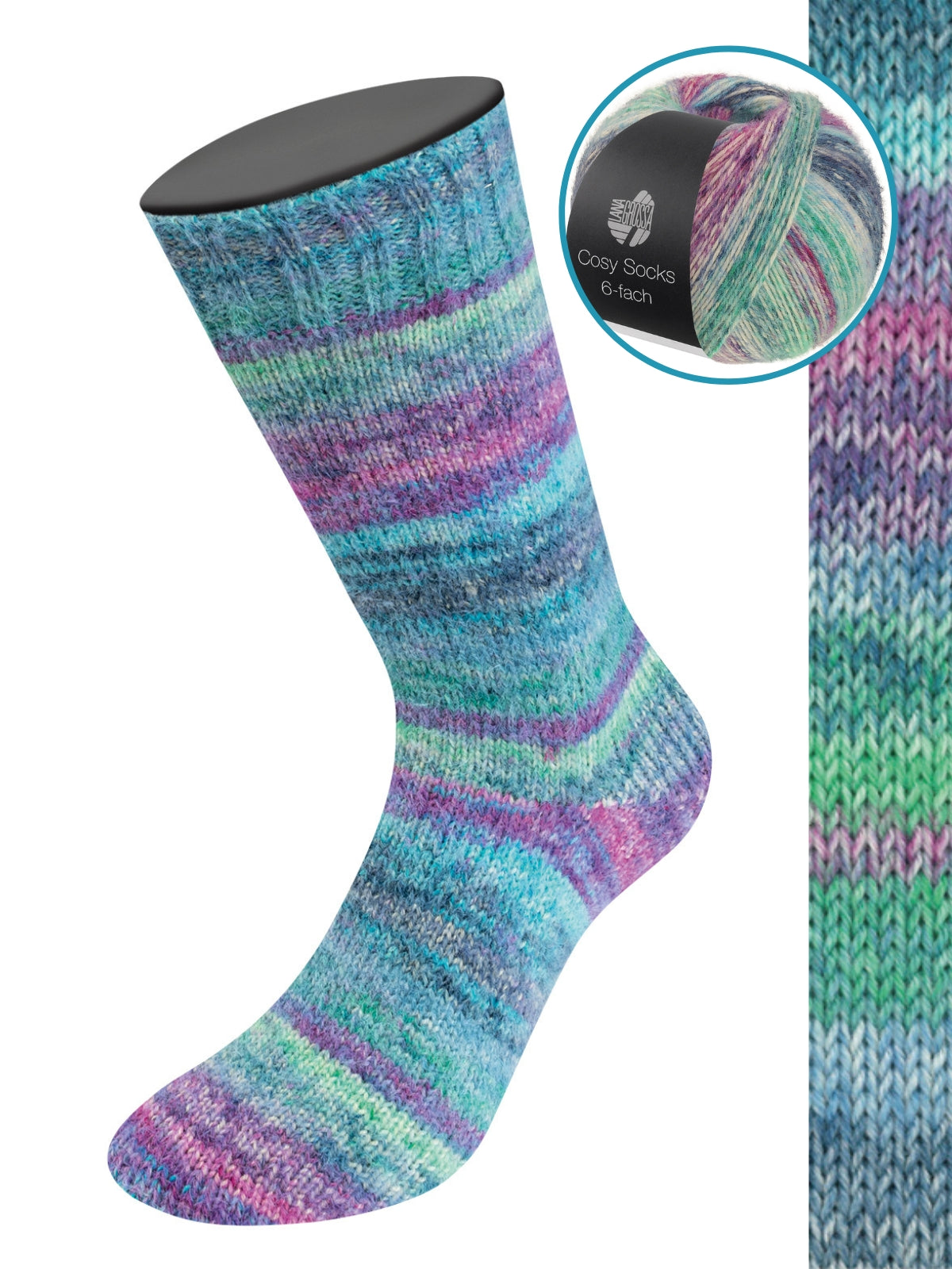 Cosy Socks 6-fach Dream 2154 Grau/Hellblau/Blaugrau/Jade/Grau-/Blauviolett/Fuchsia/Dunkel-/Hellgrün/Türkis