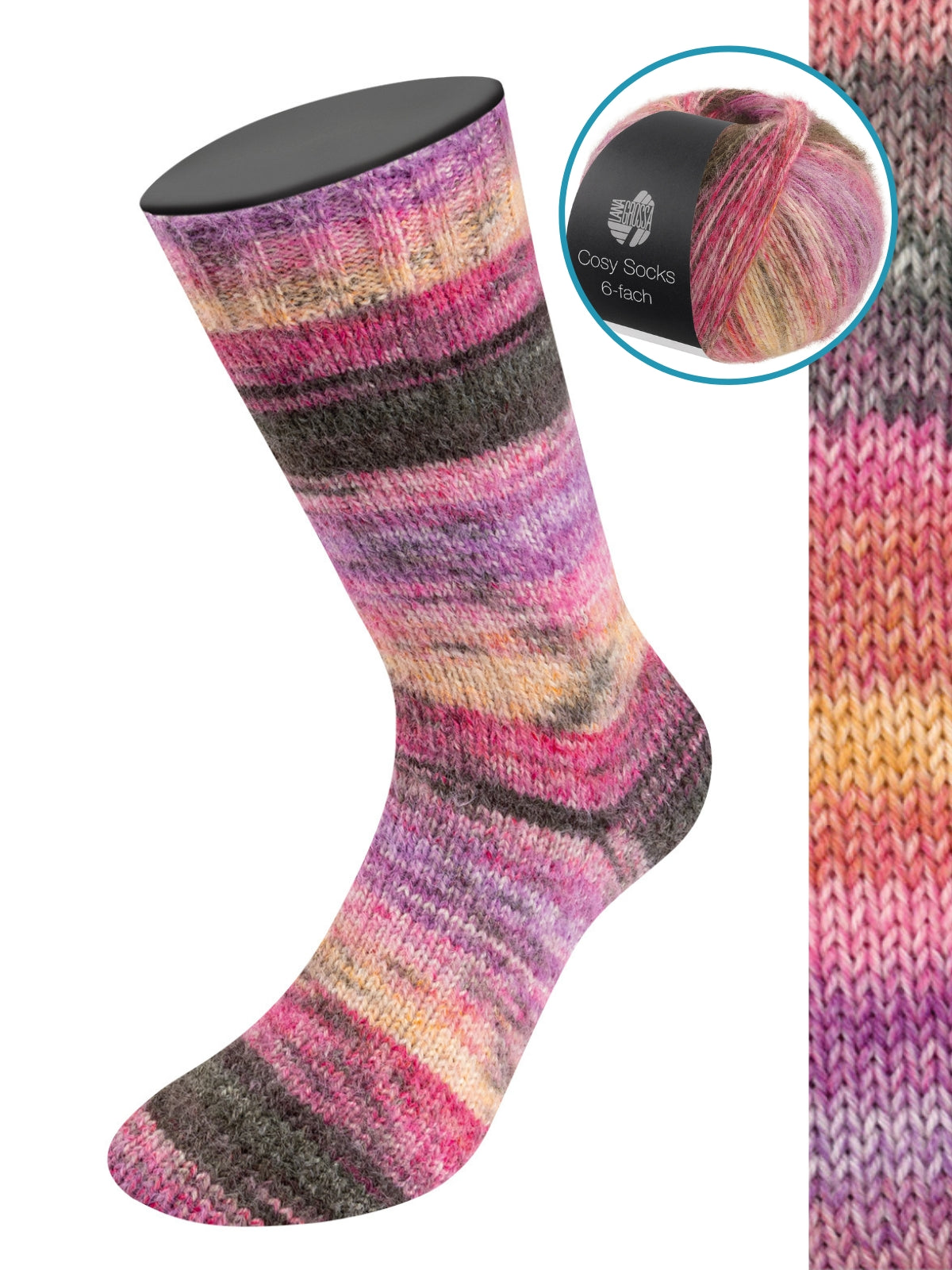 Cosy Socks 6-fach Dream 2156 Fuchsia/Pink/Lachsrot/Gelborange/Grau/Dunkelgrau/Brombeer/Lila/Rotviolett