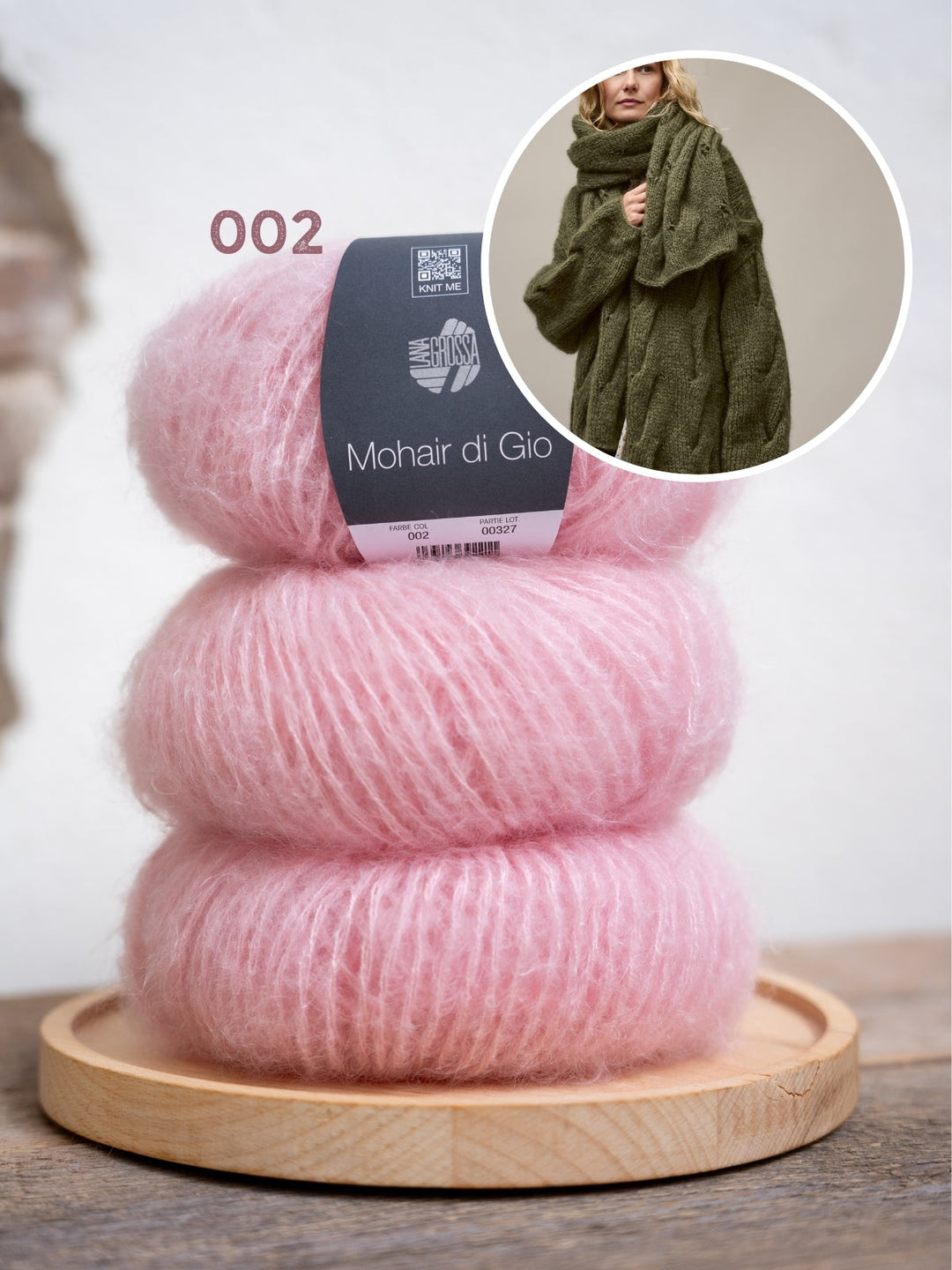 Strickpaket Mohair Di Gio Schal mit Zöpfen