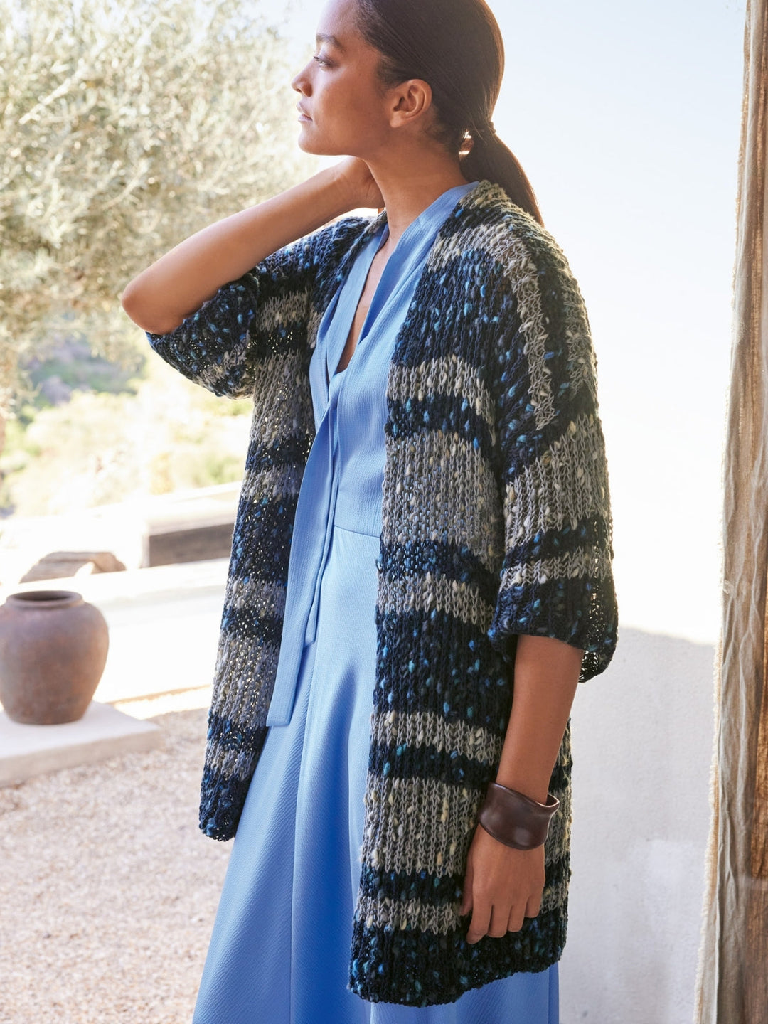 Strickpaket Popcorn Lange Jacke im Patentmuster