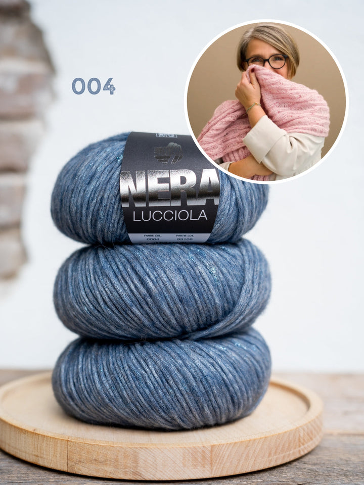 Strickpaket Fallmaschen-Schal – Lucciola – Tanja Steinbach
