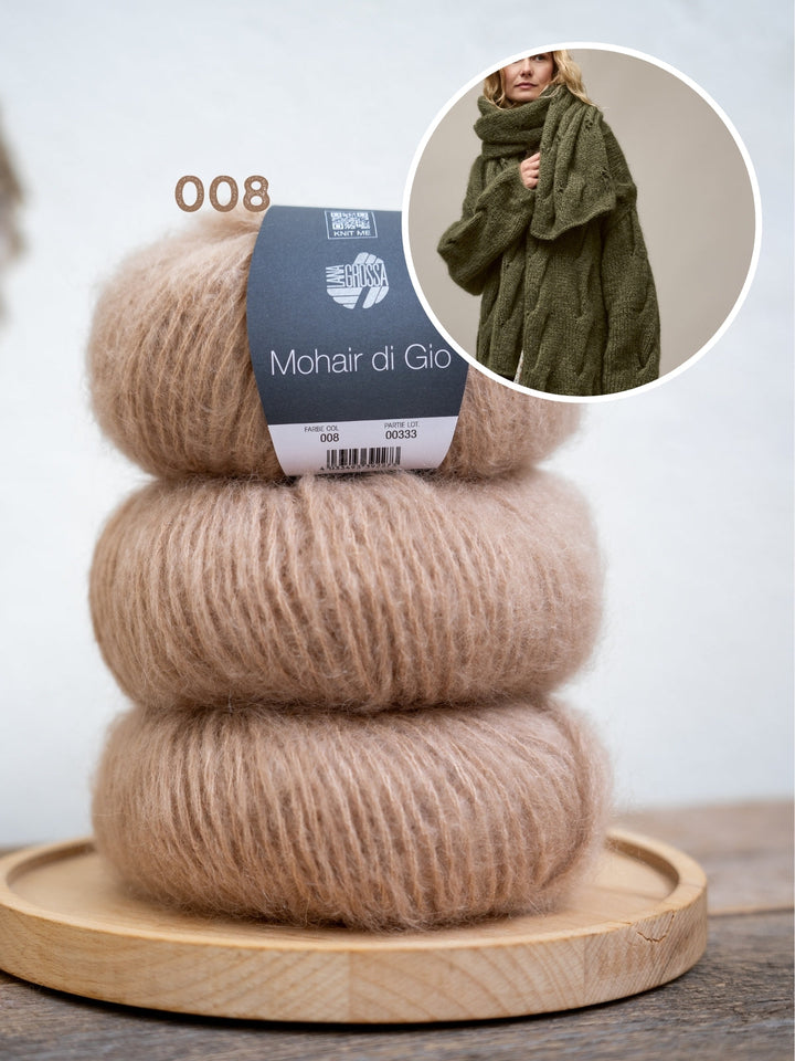 Strickpaket Mohair Di Gio Schal mit Zöpfen