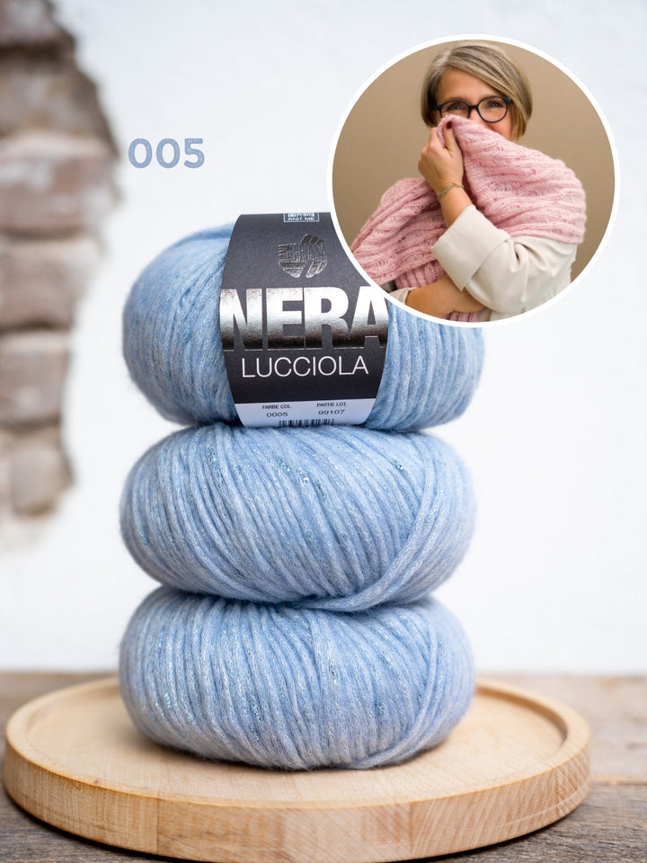 Strickpaket Fallmaschen-Schal – Lucciola – Tanja Steinbach