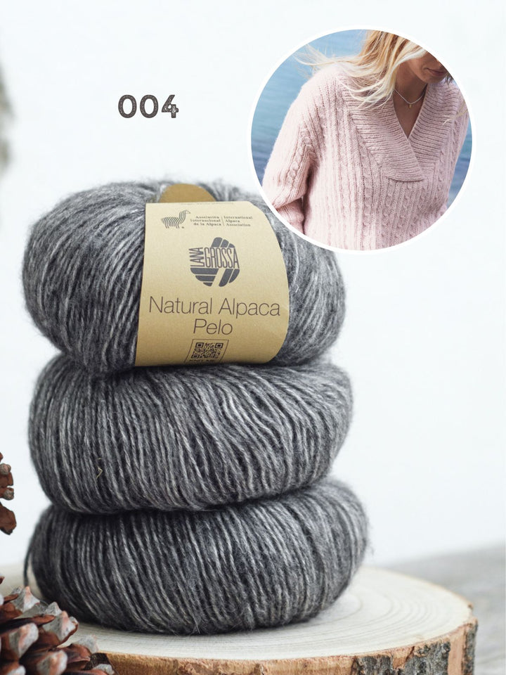 Strickpaket Natural Alpaca Pelo Top-Down Pullover