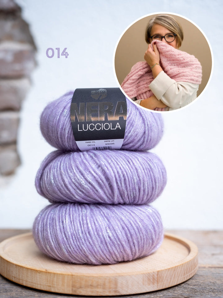 Strickpaket Fallmaschen-Schal – Lucciola – Tanja Steinbach