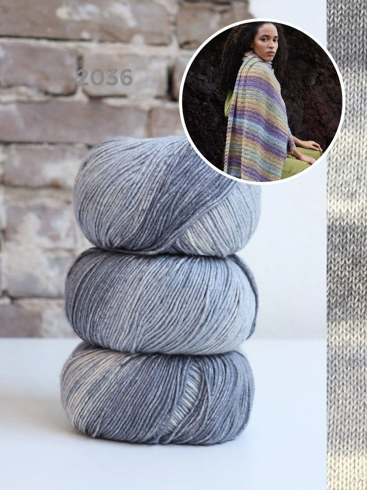 Strickpaket Gomitolo Mambo Schal mit Fallmaschenmuster