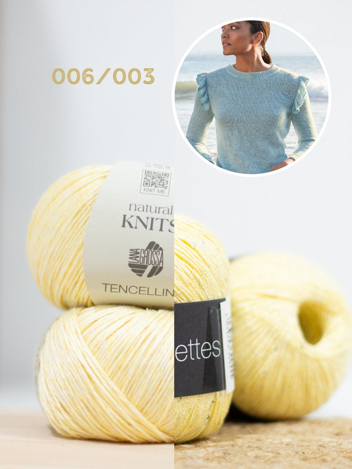 Strickpaket Tencellino Filo Paillettes Pullover mit Rüschen