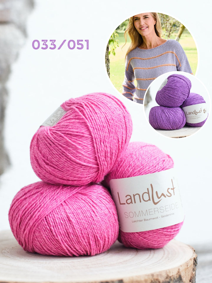 Strickpaket Landlust Sommerseide Pullover mit Ajourstreifen