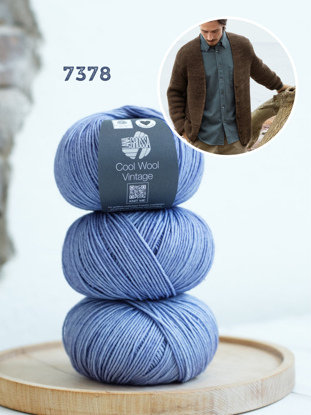 Strickpaket Cool Wool Vintage V-Ausschnitt Jacke im Halbpatent für Herren