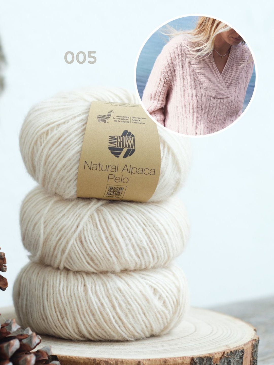 Strickpaket Natural Alpaca Pelo Top-Down Pullover