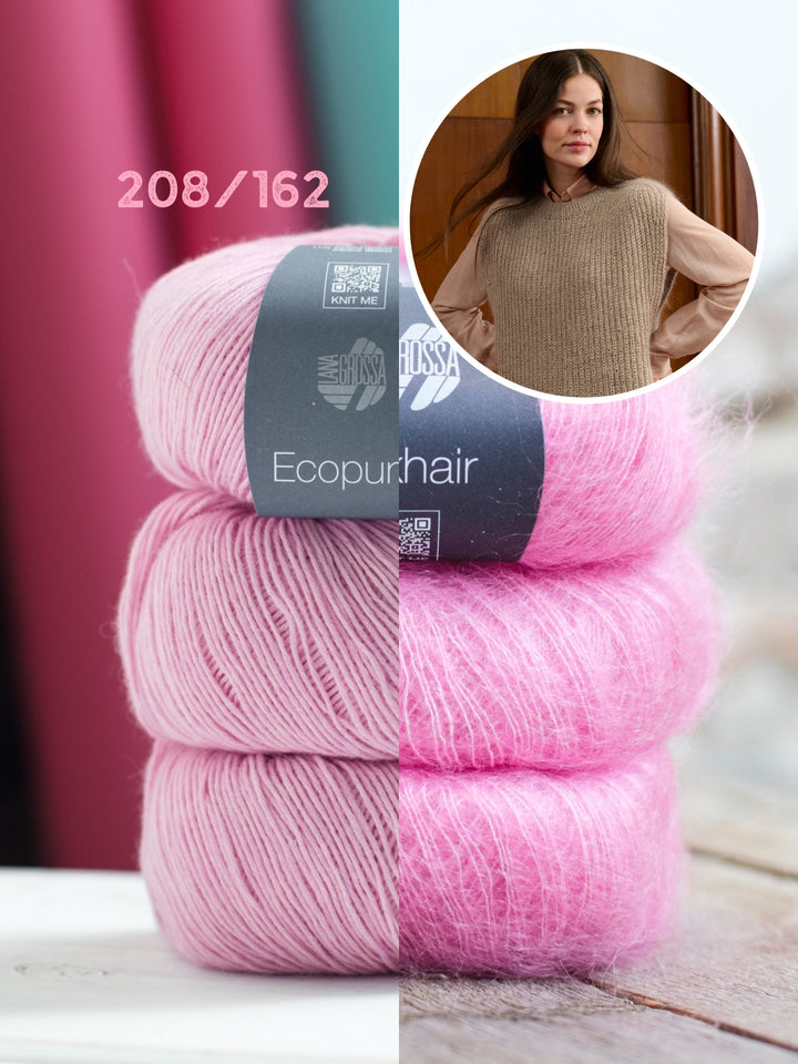 Strickpaket Ecopuno Silkhair Top-down Pullunder im Patentmuster
