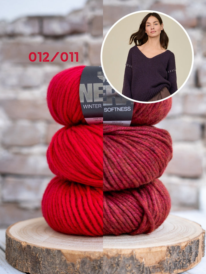 Strickpaket Winter Softness Top-down Pullover mit V-Ausschnitt