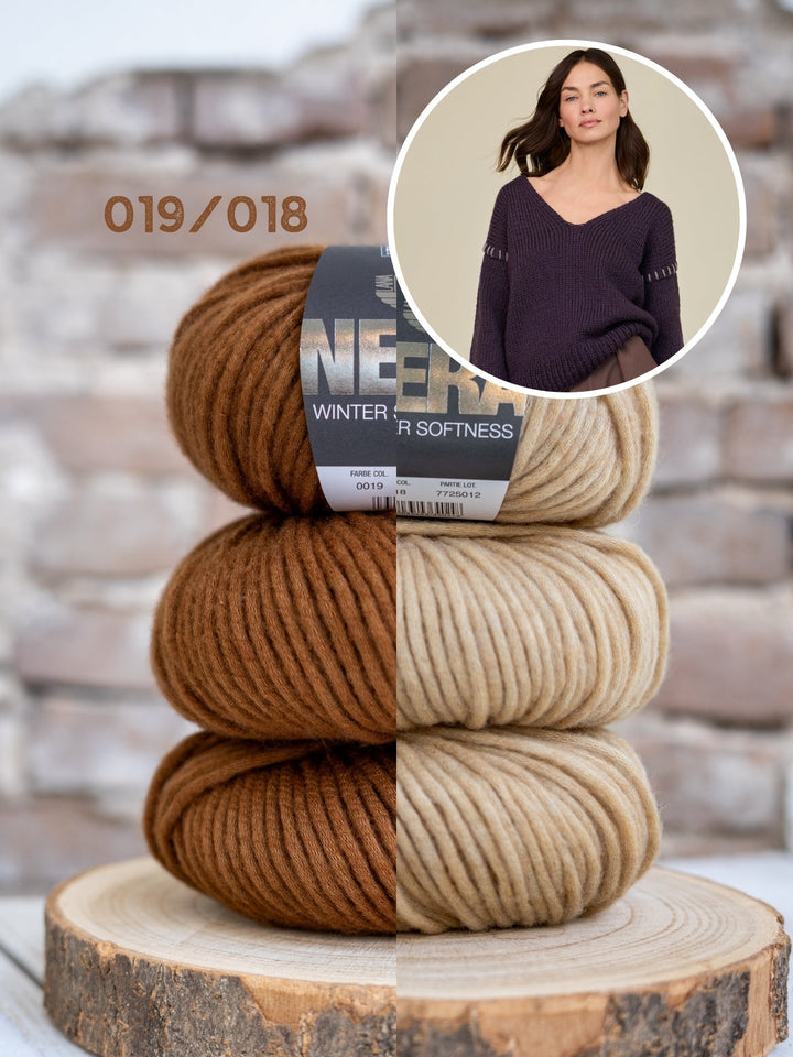 Strickpaket Winter Softness Top-down Pullover mit V-Ausschnitt