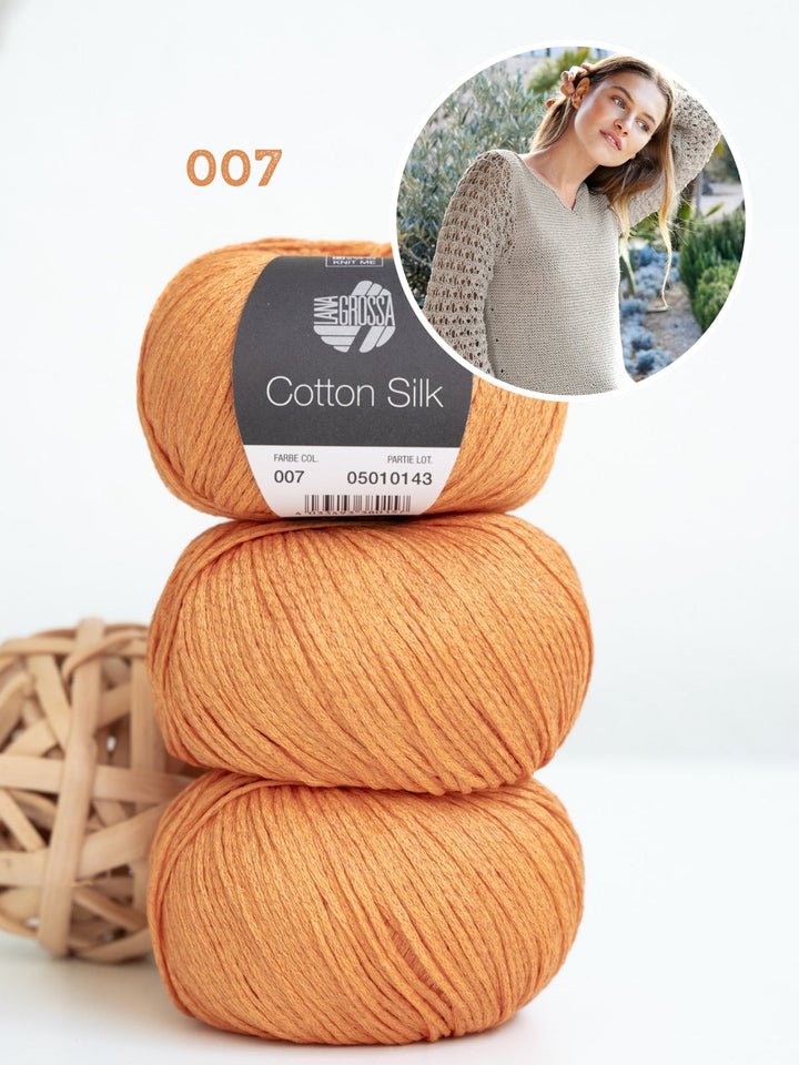 Strickpaket Cotton Silk Pullover mit Ajourärmeln