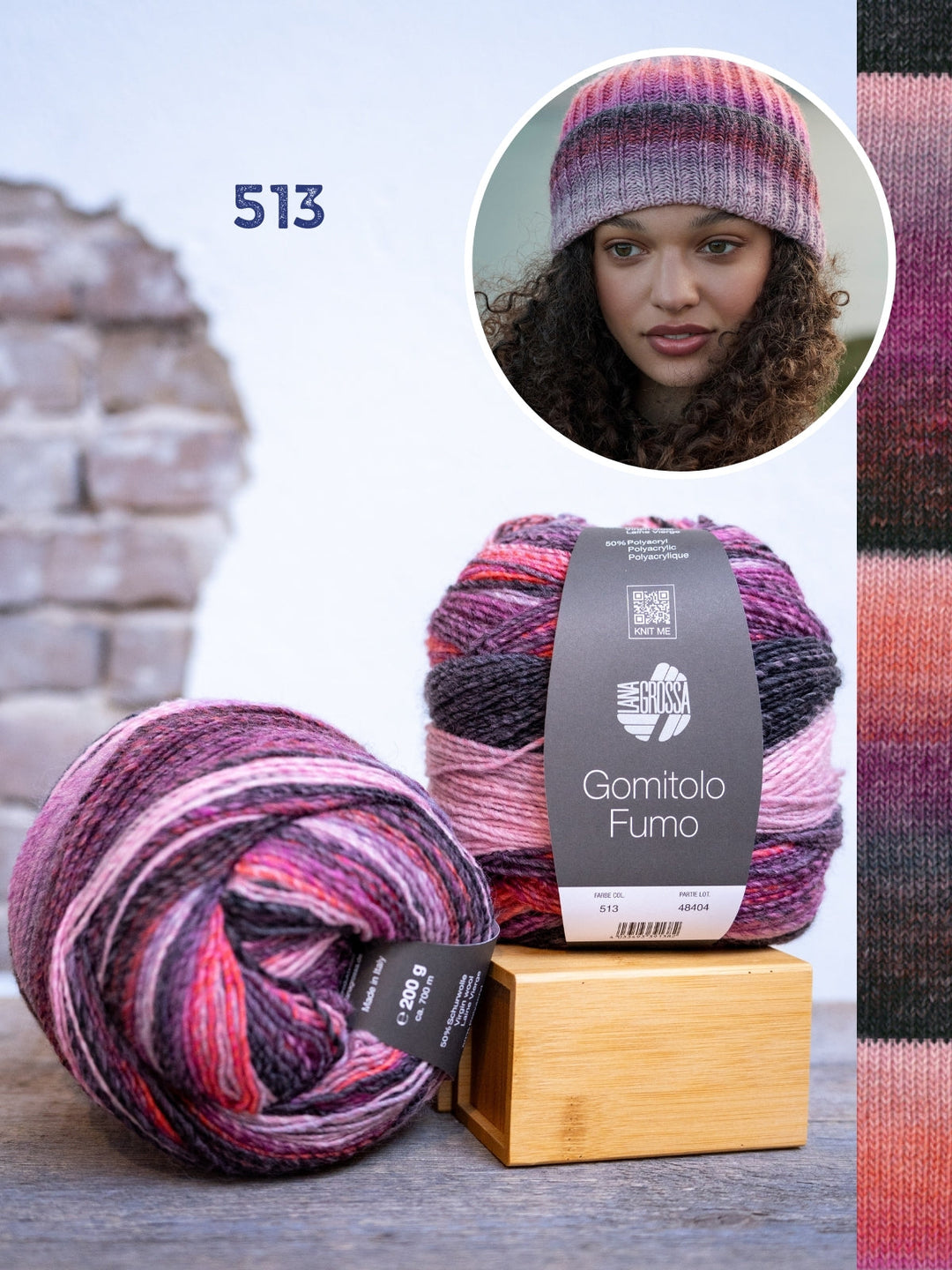 Strickpaket Gomitolo Fumo Mütze im Patentmuster