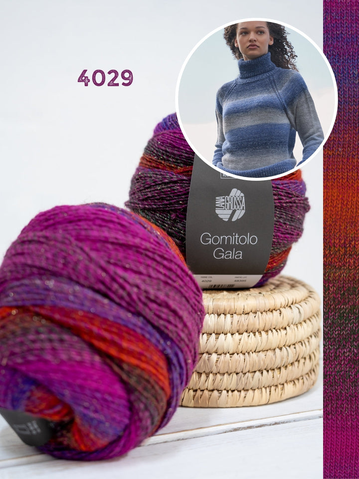 Strickpaket Gomitolo Gala Top-down Raglanpullover mit Rollkragen