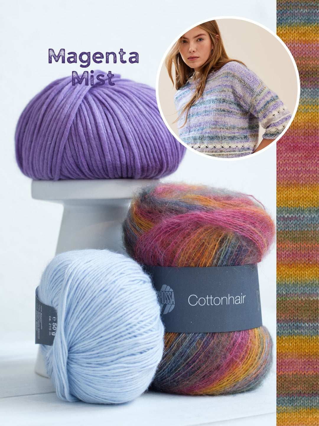 Strickpaket Ecopuno Cottonhair Summer Softness Shirt mit Diagonalmuster