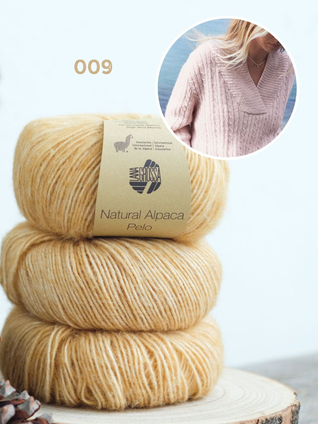 Strickpaket Natural Alpaca Pelo Top-Down Pullover
