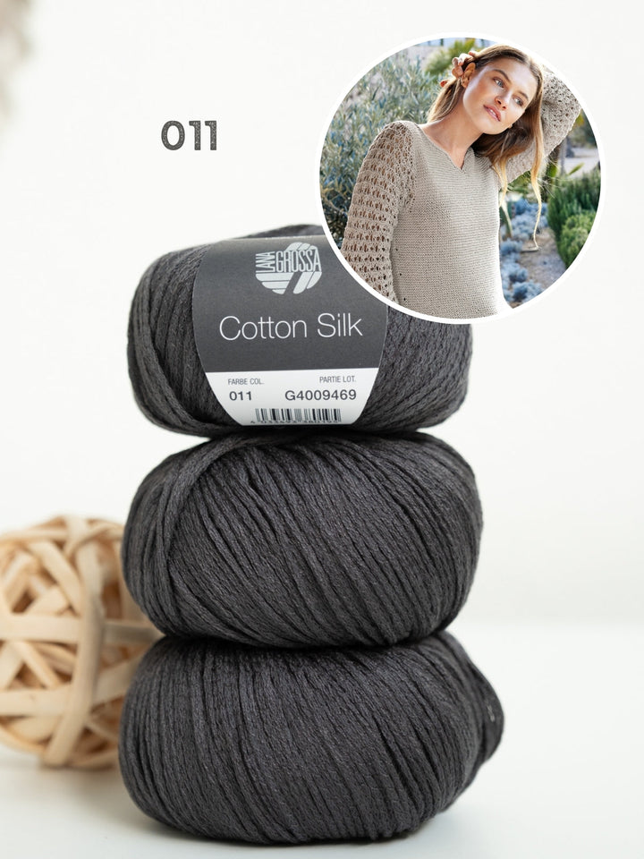 Strickpaket Cotton Silk Pullover mit Ajourärmeln