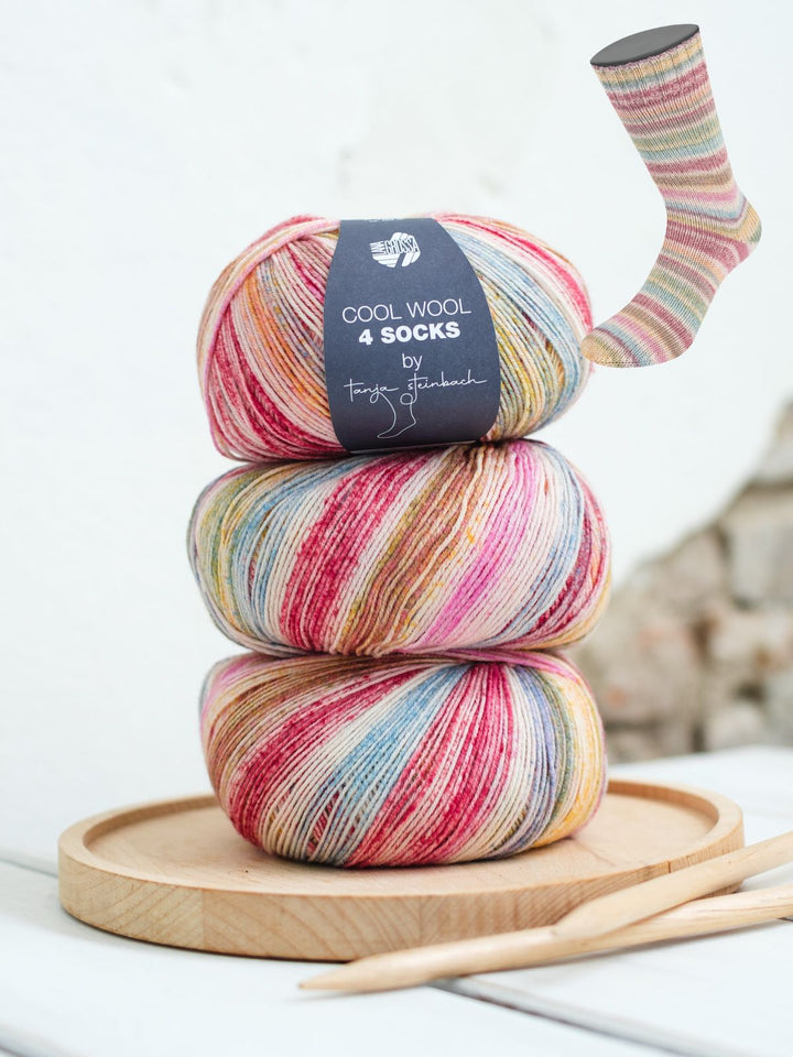 Cool Wool 4 Socks Print 7757 Hellgrau / Weinrot / Ockergelb