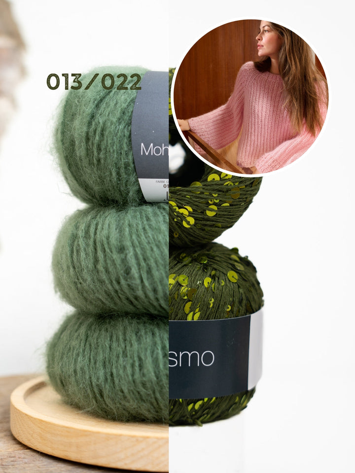 Strickpaket Mohair Di Gio Cosmo Top-down Pullover im Patentmuster