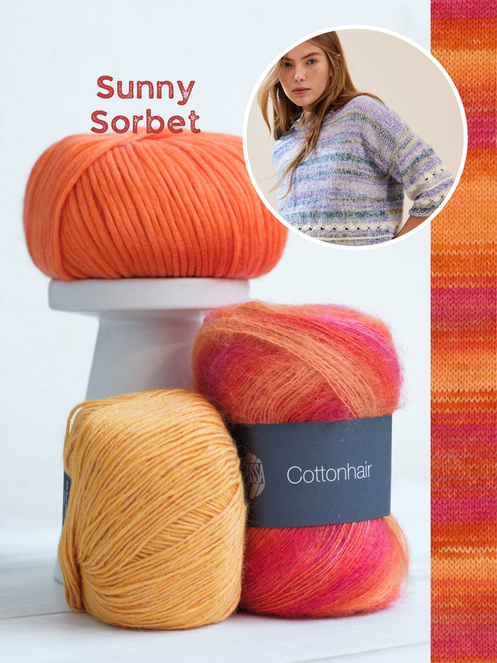Strickpaket Ecopuno Cottonhair Summer Softness Shirt mit Diagonalmuster