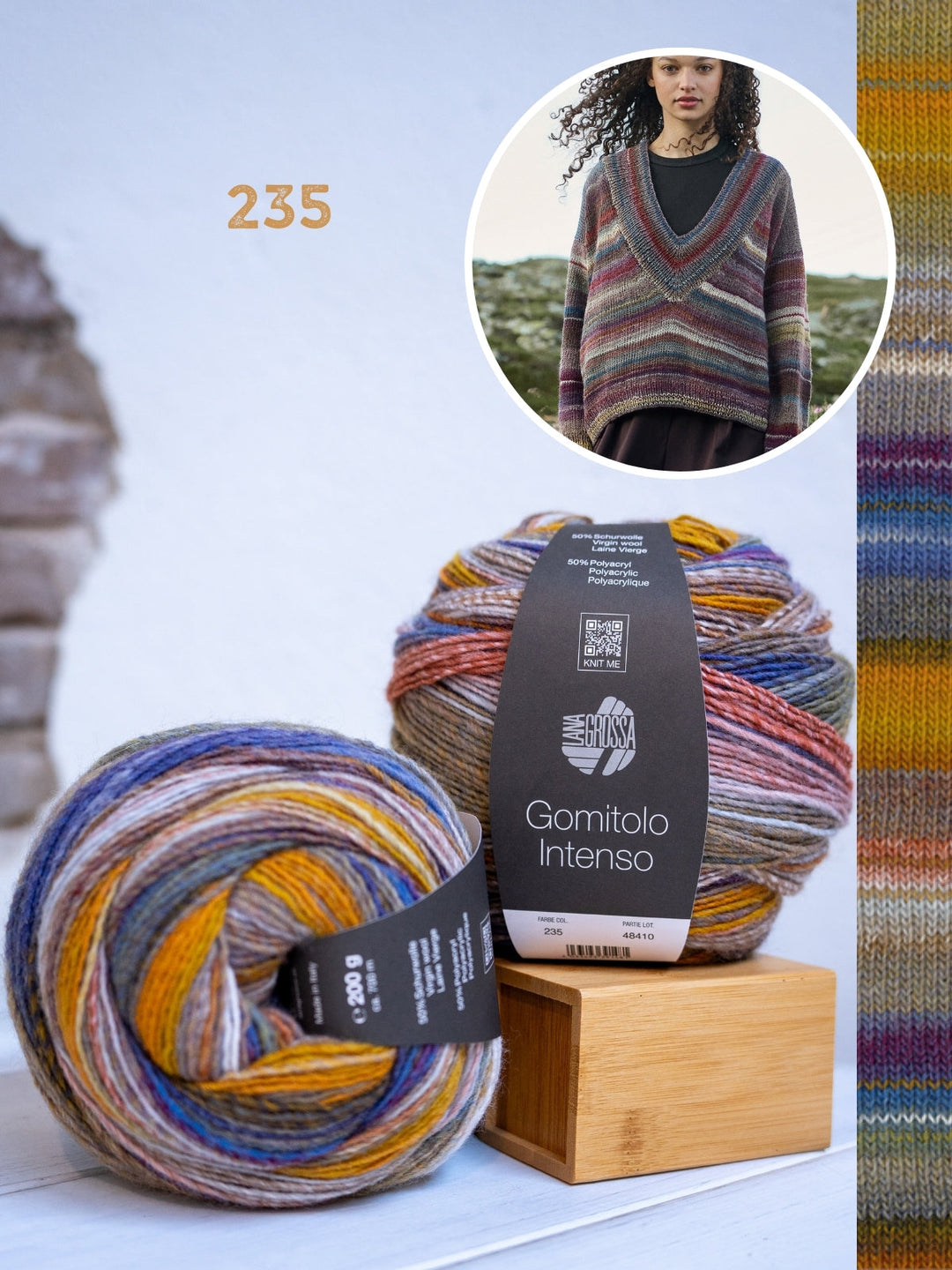 Strickpaket Gomitolo Intenso Top-down V-Ausschnitt-Pullover