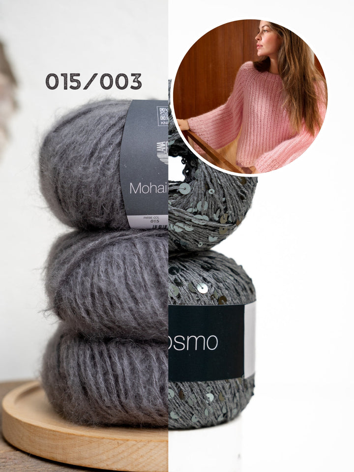 Strickpaket Mohair Di Gio Cosmo Top-down Pullover im Patentmuster