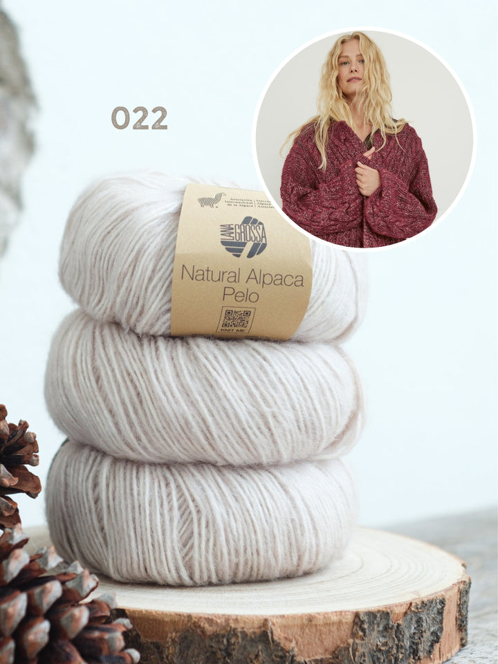 Strickpaket Natural Alpaca Pelo Zopfmusterjacke – Top-down