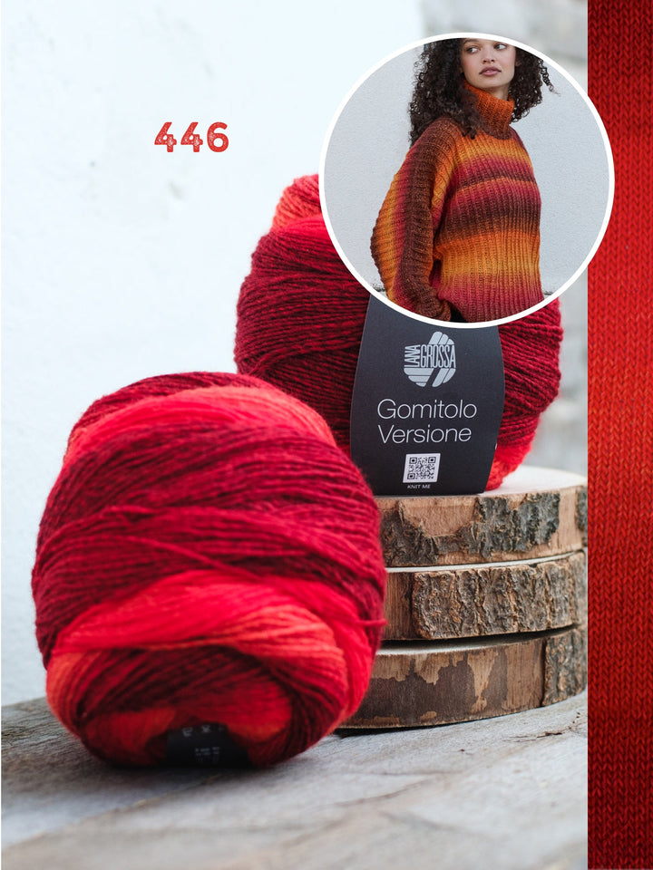 Strickpaket Gomitolo Versione Top-down Pullover mit Fledermausärmeln