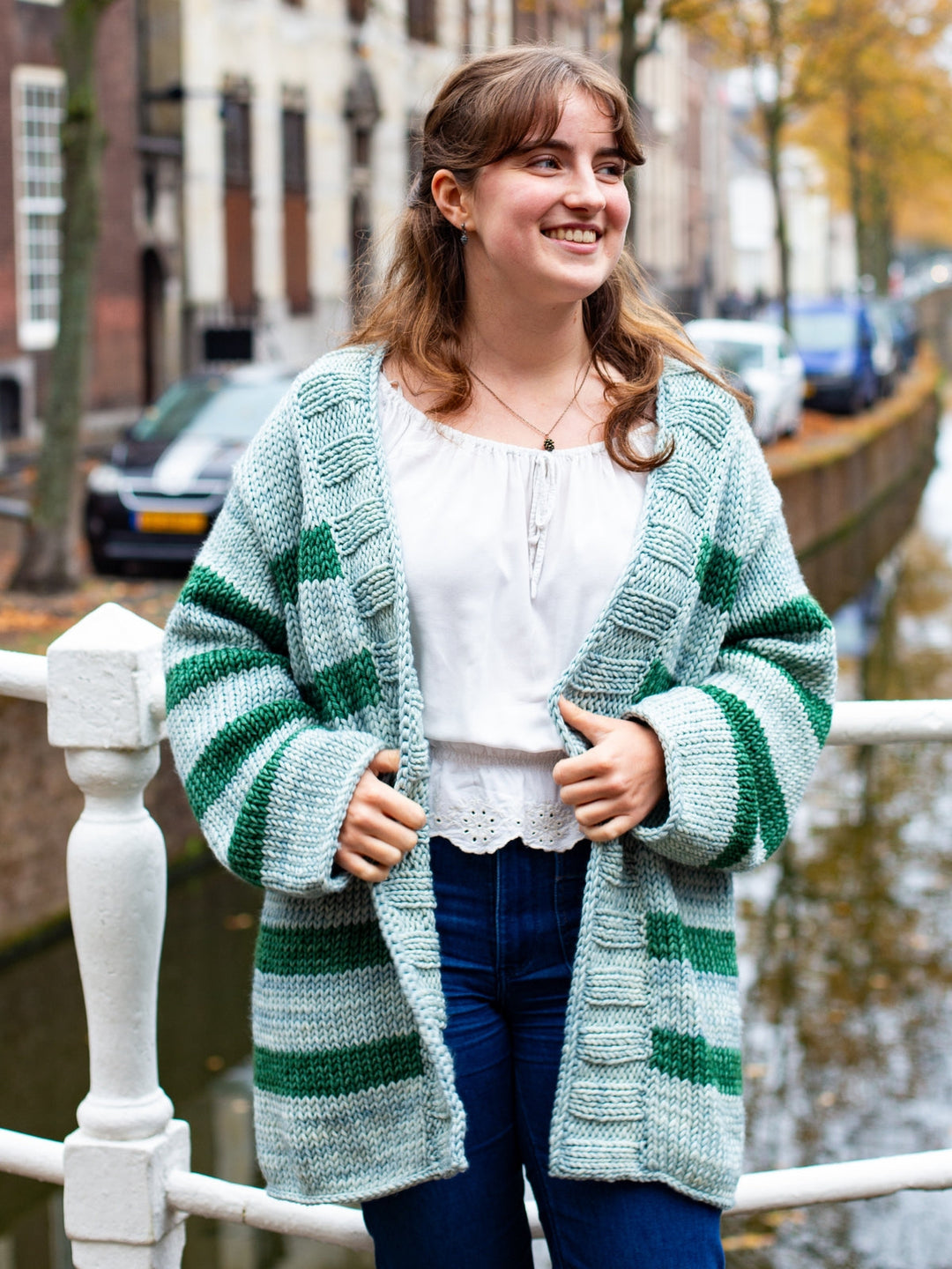 Strickpaket Vintage Superchunky Top-down Streifenjacke