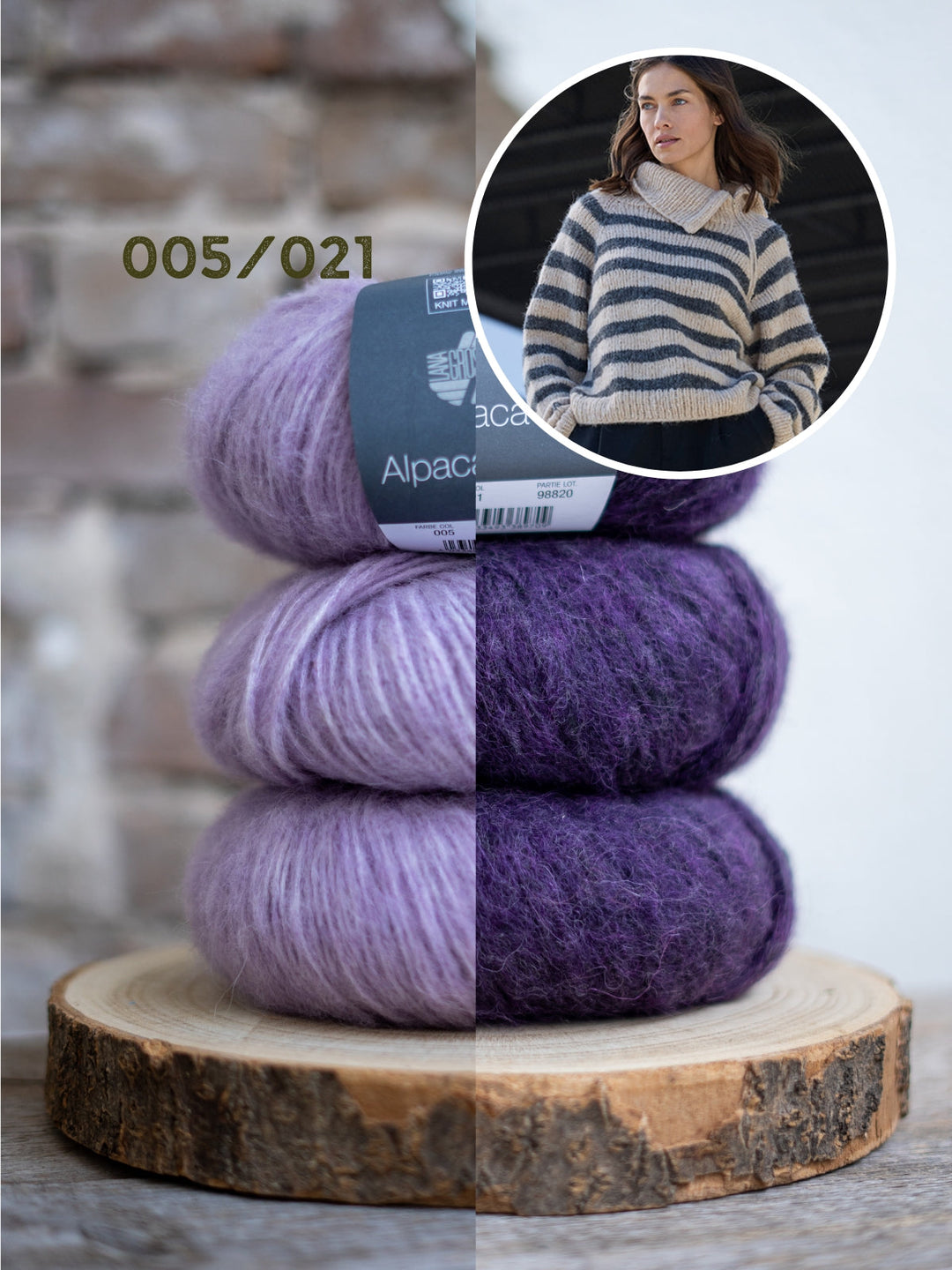 Strickpaket Alpaca Air II Top-down-Gestreifter Rollkragenpullover mit Reißverschluss